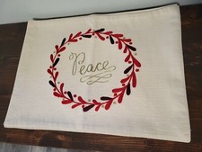 6 Embroidered Christmas Peace holly wreath heavy placemats, cream/red/ green