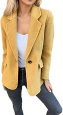 Women Solid Color Blazer Wool Blend Causal Business Office Open Front Short Jack