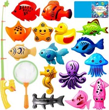   Kids Fishing Bath Toys Game  Magnetic Floating Toy Magnet Pole Rod Net, Plast