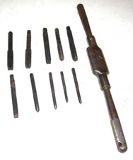 Vintage Greenfield MA  GTD No. 5 Tap Wrench Handle 11" long & 10 Taps