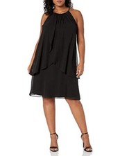 S.L. Fashions womens Plus-size Embellished Halter Dress, Black, 14W