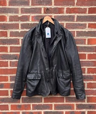 All Saints Mens GASPER Leather Blazer Jacket Black SMALL Biker Bomber A119