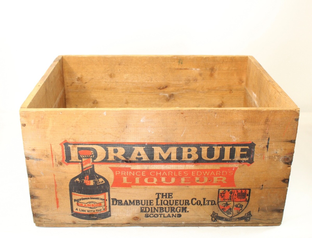 Vintage DRAMBUIE Liqueur Wood Crate Box Bottle Carrier W.A. Taylor