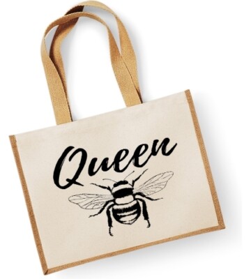 Bienenkönigin groß Jutebeutel Shopper Canvas Einkaufstasche Jahrestag Frau Geschenk