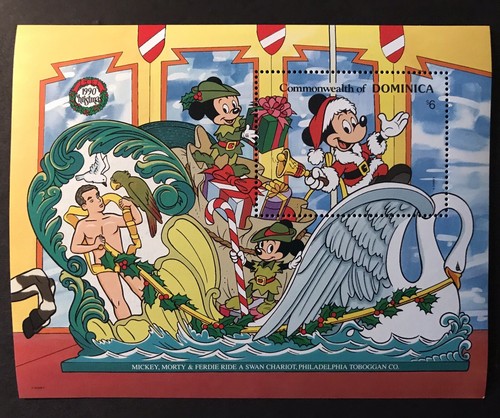 DOMINICA CAROUSEL ANIMALS DISNEY STAMPS 1990 MNH CHRISTMAS SWAN CHARIOT MICKEY - Picture 3 of 3