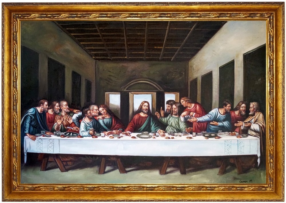 Ölbild, letzte Abendmahl Leonardo da Vinci handgemalt GEMÄLDE ÖLGEMÄLDE F60x90cm