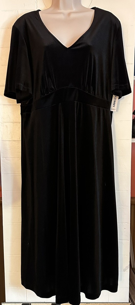 OLD NAVY XL BLACK VELOUR EMPIRE WAIST MIDI DRESS, SHORT FLOUNCE SLEEVES, NWT