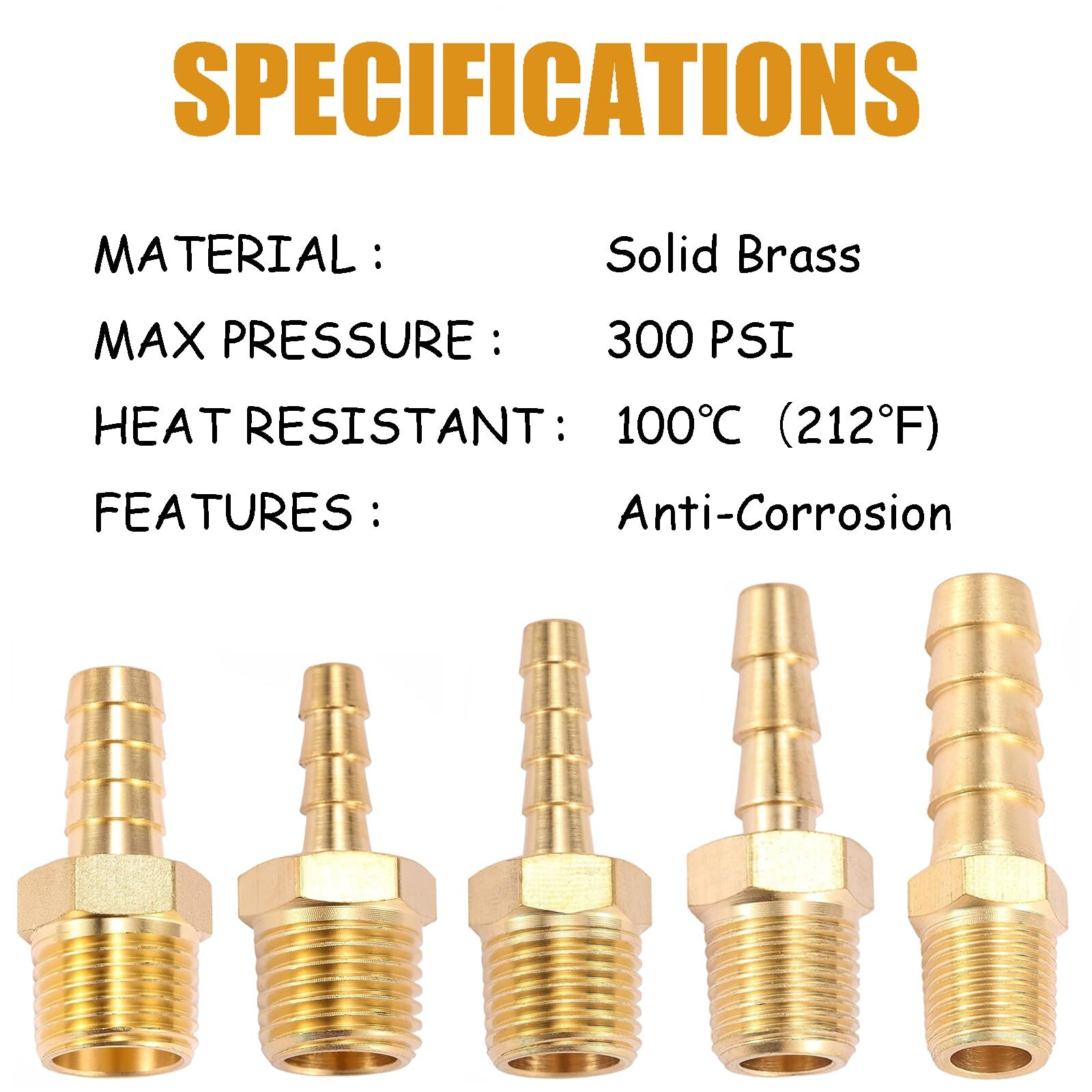 10 Pcs Brass Hose Barb Fittings 1/2 NPT to 3/4 Barb Barbed Hose Fittings Male...