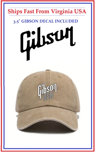 New Vintage Style Gibson Guitar Hat Baseball Cap Khaki Rock On! V Les Paul GS ES