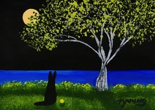 Black GERMAN SHEPHERD DOG seascape beach lake Art PRINT Todd Young FULL MOON