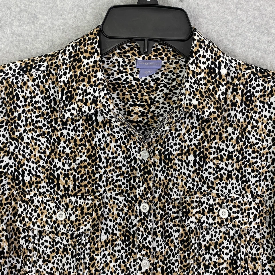 Blusa Laura Scott Top Mujer SP Estampado Animal Botón Frontal 3/4 Pestaña Enrollable Manga Foto 2 de 4