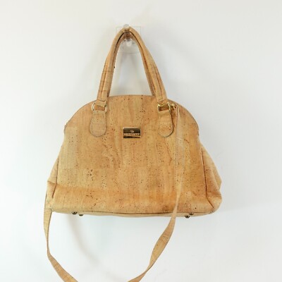 Cork Leather Satchel Beige Oak Wood Grain 2way Vegan Cosmo Bowling Bag BENT BREE