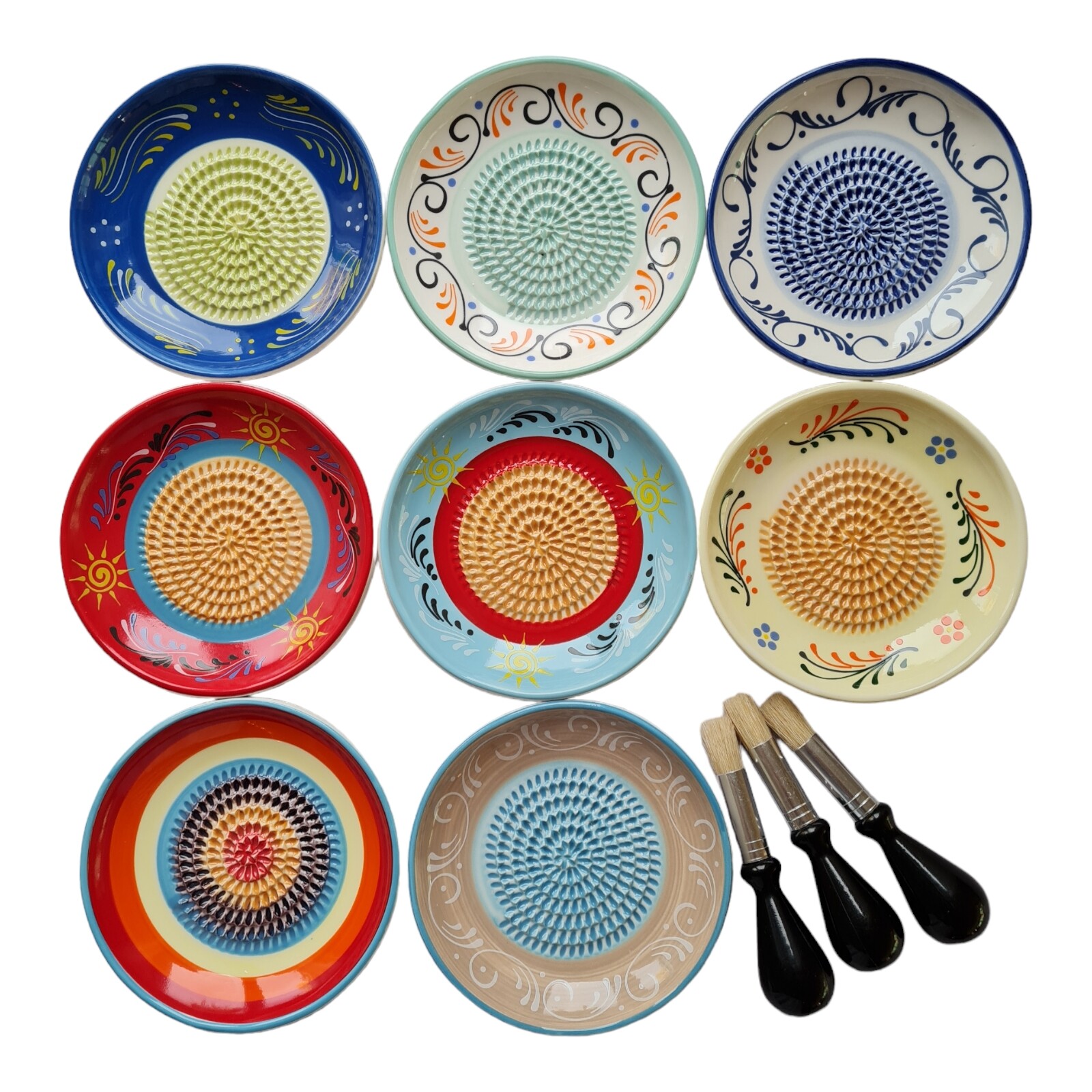 Knoblauchreibe Keramikreibe Ingwerreibe Tellerreibe Reibeteller mit Pinsel