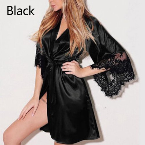 Women's Sexy Silk Satin Sleepwear Nightwear Robe Babydoll Kimono Nigh Gown Dress - Picture 6 of 19