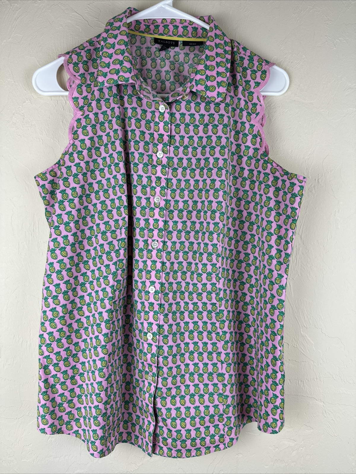 Talbots Pineapple Sleeveless Button Down Shirt Em… - image 1