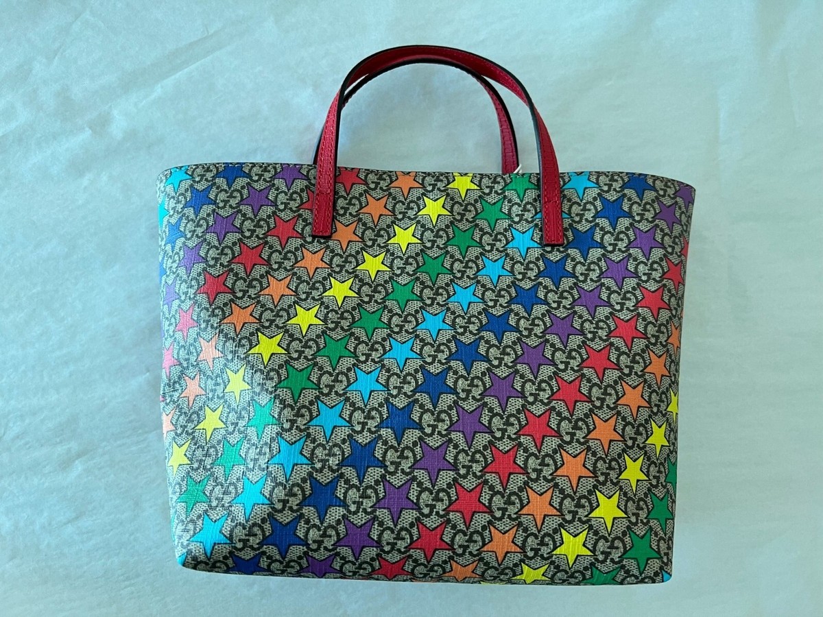 Gucci Rainbow Stars Leather Supreme Tote Handbag Bag Red Gucci Rainbow Stars Leather Supreme Tote Handbag Bag Red