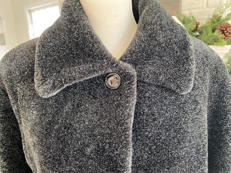 AR Bernardo Negro Gris Atigrado Oso de Peluche Difuso Imitación Piel Abrigo Chaqueta Talla Grande M Foto 2 de 4