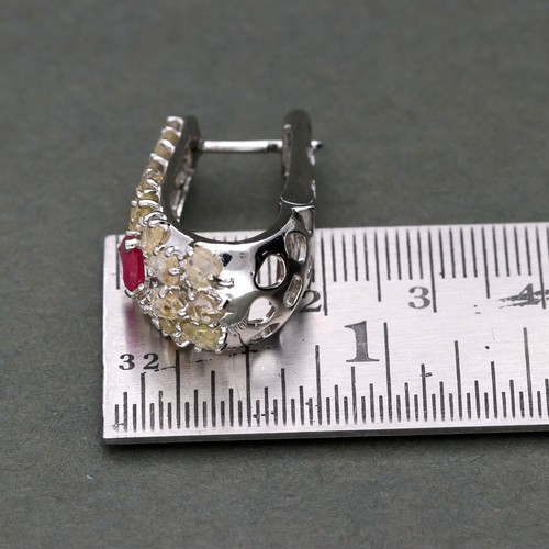 5.83 Ct Rose Cut Diamond Ruby Hoop Earrings Antique Handmade Jewelry - Picture 6 of 9