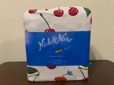 Nick & Nora Cherry Pie Full Jersey Sheet 4 Piece Set 100% Cotton 2006 New