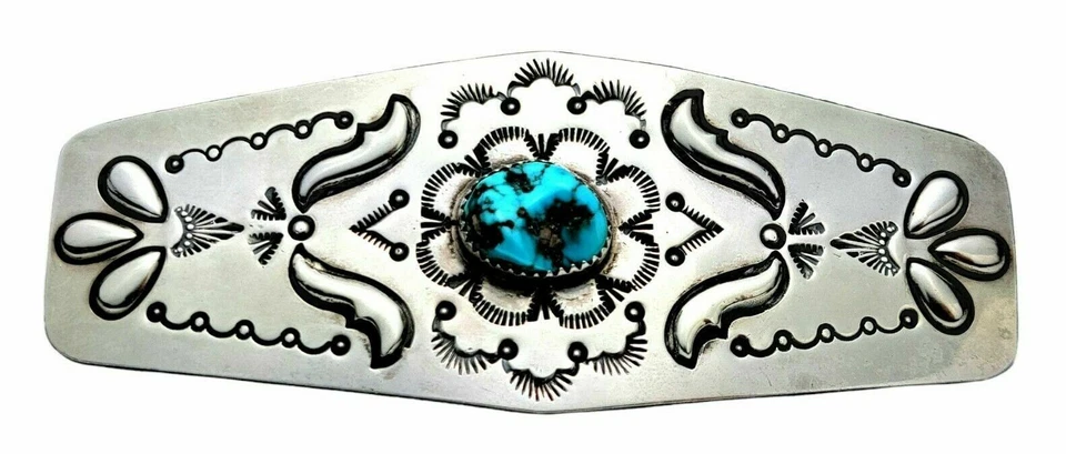 Cordón de pelo turquesa vintage de plata esterlina del suroeste artesanal AP Platero Foto 2 de 4