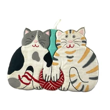 W-C Designs Potholder Pair of Cats Holding Yarn Ball Linen Blend