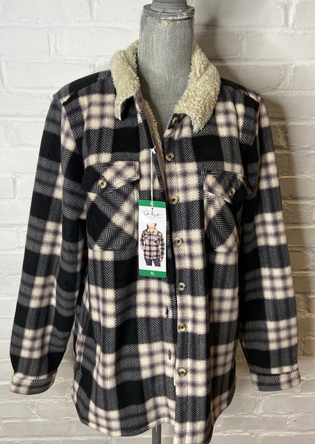 Soho Womens Flannel Shirt Jacket Pink Plaid Buttons Faux Fur Lined Pockets M New | eBay