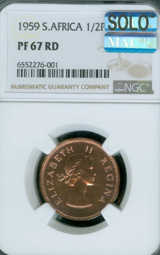 1959 SOUTH AFRICA HALF PENNY NGC PF67 RD MAC SOLO FINEST SPOTLESS 900 MINTED *