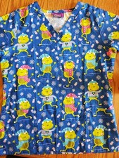 Impulse By ScrubWorks Scrub Top Medium  EUC  Blue With Winter Frogs