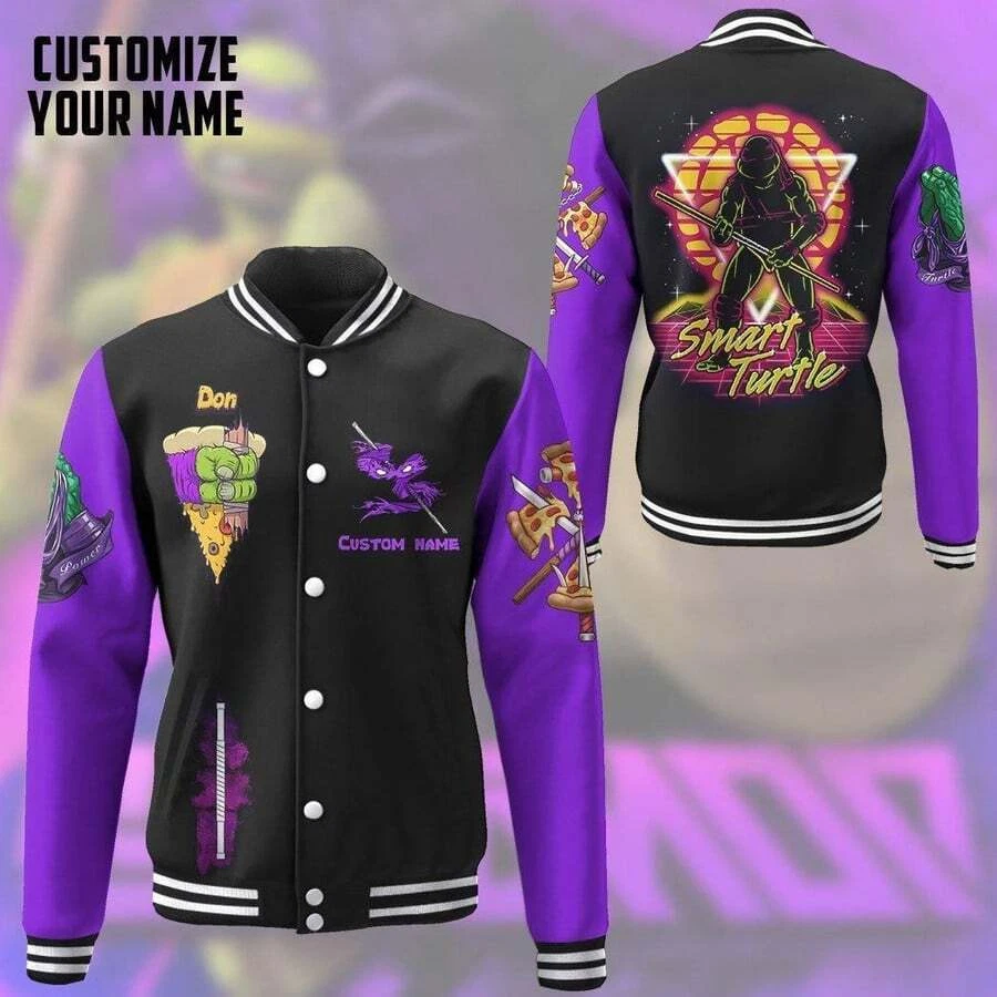 Purple Tmnt Donnie Custom Name Baseball Jacket
