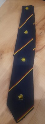 Vintage Atkinsons Segelkrawatte. Marine, Gold & Rot Streifen. Hochwertige Handwerkskunst 