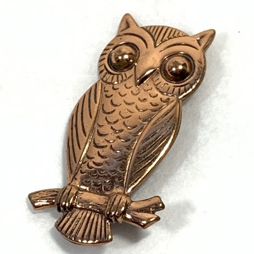 Vintage Signed Bell Trading Solid Copper Owl Pin Textured Bird Embossed 1.75" - Picture 5 of 11