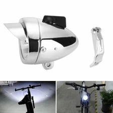 US Classical Chrome Retro Bicycle Bike LED Light Headlight Front Head Lamp