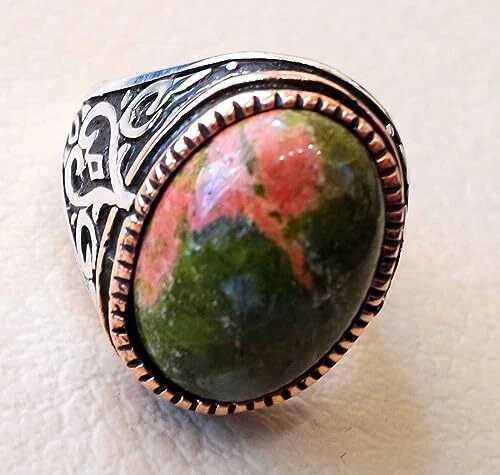 УНАКИТ ЯШМА ДРАГОЦЕННЫЙ КАМЕНЬ 925 ПРОБЫ ОСМАНСКИЙ ТУРЕЦКИЙ ТЯЖЕЛОЕ МУЖСКОЕ КОЛЬЦО - Изображение 4 из 4