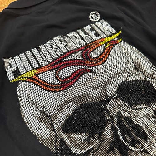 Philipp Plein rear crystal studded skull polo shirt Size M - Picture 4 of 12