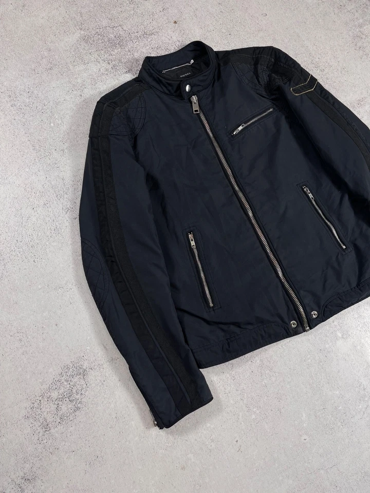 Diesel J.Ares Black Nylon Cotton Biker Zip Single Rider Jacket Motorcycle Sz M - Image 2 of 4