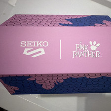 Seiko Pink Panther Quartz Analog 100m Black Case Pink Dial Box Extra Strap