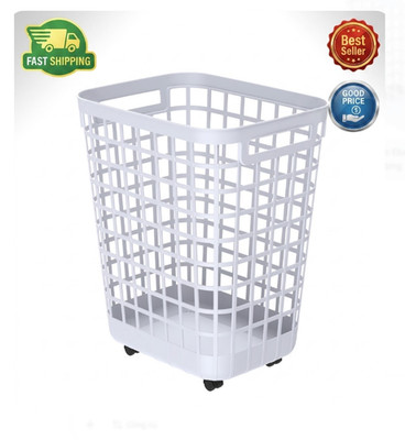 2.6 Bushel White Rolling Laundry Hamper with Smooth Glide Wheels