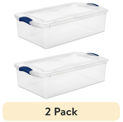 (2 pack) Sterilite 32 Quart Medium Latching Storage Bin, Clear Plastic Storage C