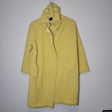 Disney Winnie the Pooh Unisex Kids Yellow Fleece Hooded Robe Sleepwear sz XS