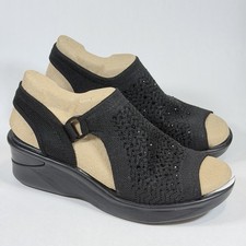 LifeStride Size-8.5 W Bzees Sandal Wedge Black Star Bright Knit Slingback