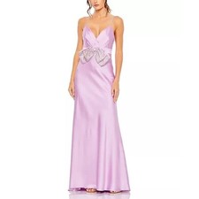 Mac Duggal Rhinestone Bow Cami Draped Trumpet Evening Gown Lilac Sz 6 New