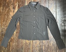 VTG 2000s BURBERY LONDON Black SILK Sheer CROP Top BLOUSE XS 6