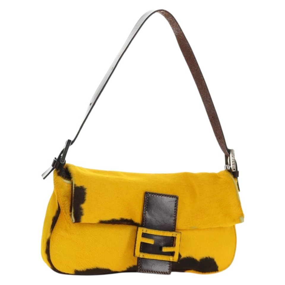 FENDI Mamma Baguette Shoulder Bag Harako leather Yellow Silver Auth 184727SAV