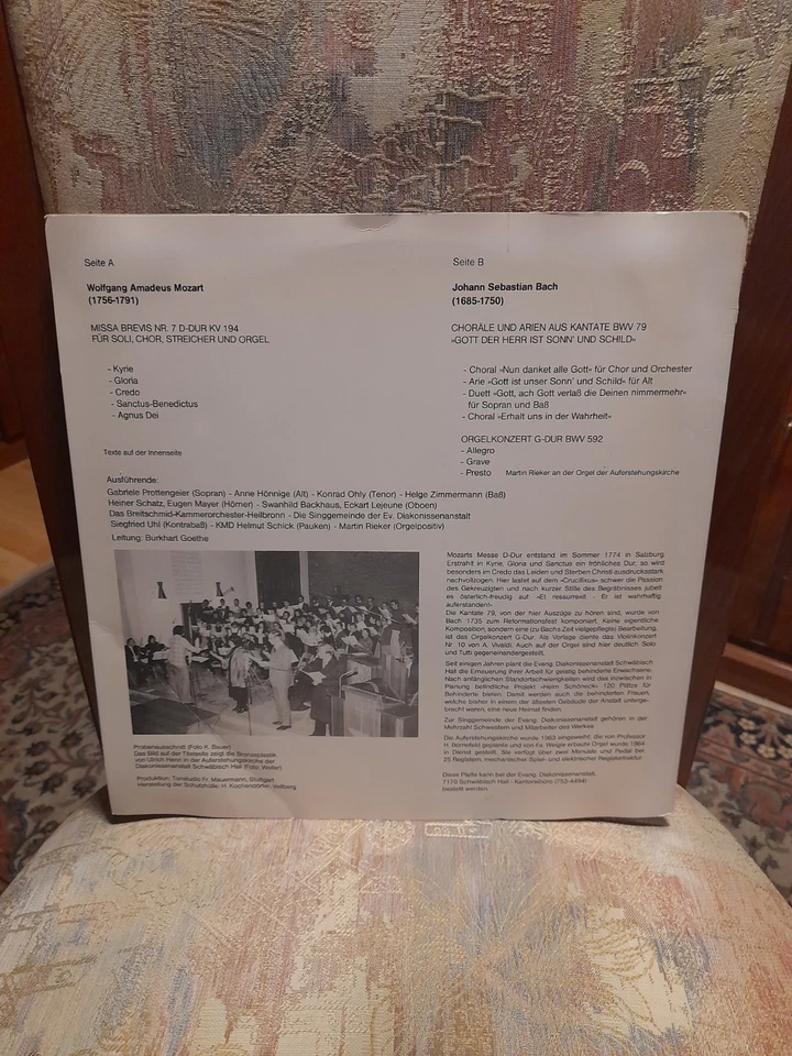 LP MOZART: Missa Brevis Nr. 7 Bach Choräle und Arien Konzert Schwäbisch Hall - Bild 2 von 2