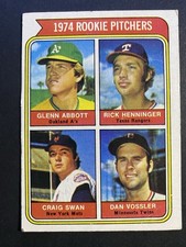 1974 Topps Baseball Rookie Pitchers Glenn Abbott /Craig Swan Card #602 (c). rookie card picture