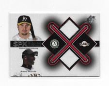Barry Bonds/Jason Giambi SPx Winning Materials Dual Patch Jersey Card –Game Used