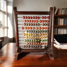 Vintage GO HOME Counting Wooden Abacus 10 Rows Multi-color Beads 18x14x8”