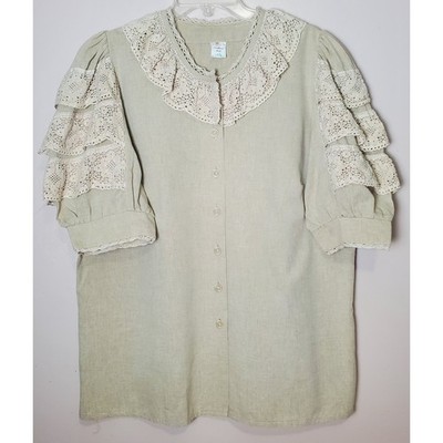 Landhaus Mode XL Beige Peasant Blouse Lace Prairie Cottagecore Lagenlook Boho