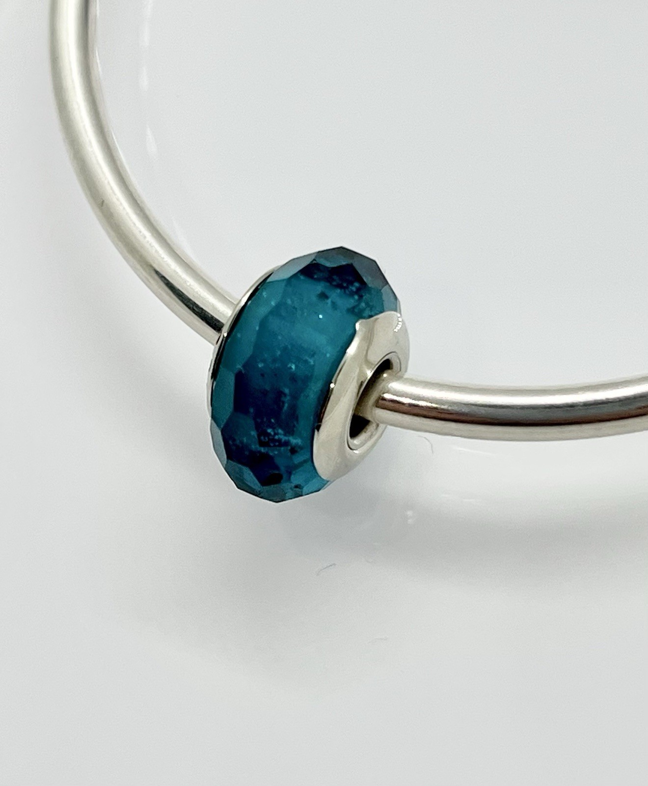 Teal Murano Glass Charm Bead in Green Blue with 925 Sterling Silver Gift-image