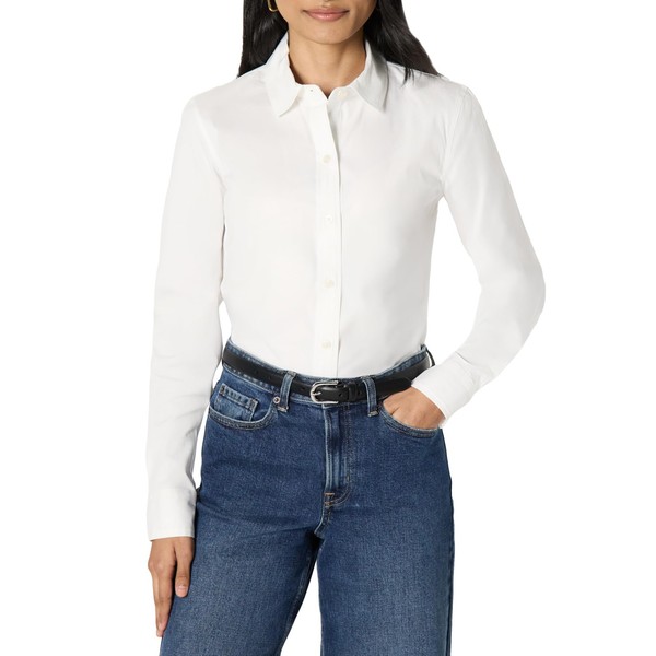 Damen Slim-Fit Stretch Popeline Hemd Weiß L Amazon Essentials Bluse-image